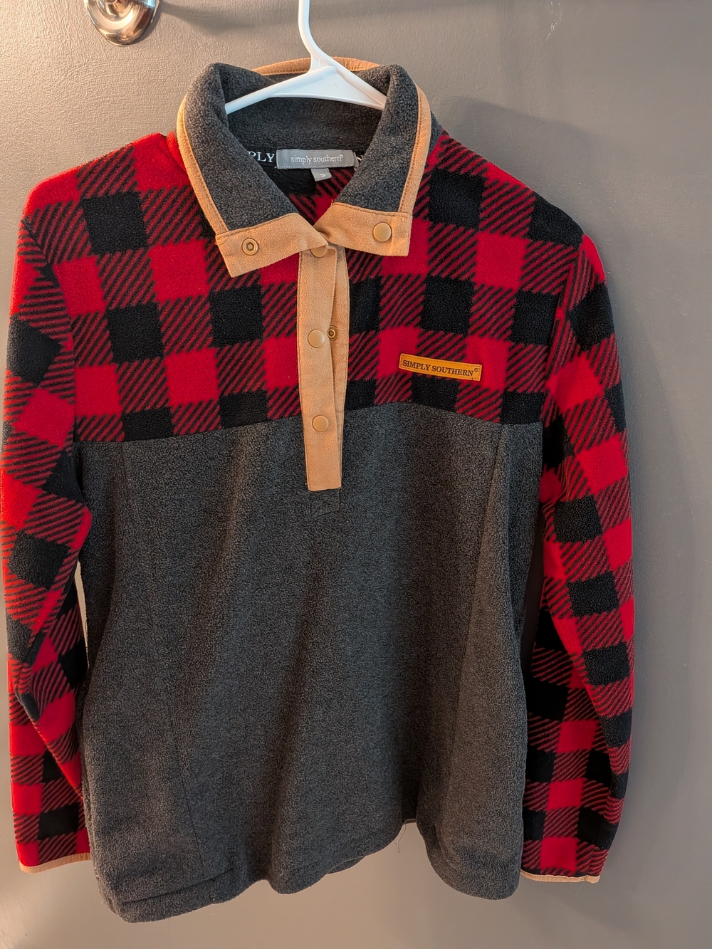 Simply Southern Red & Black Buffalo Plaid Fleece Pullover